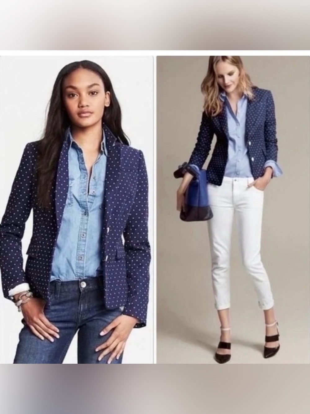 NWT Banana Republic Women's Navy Polka Dot Two Button Blazer